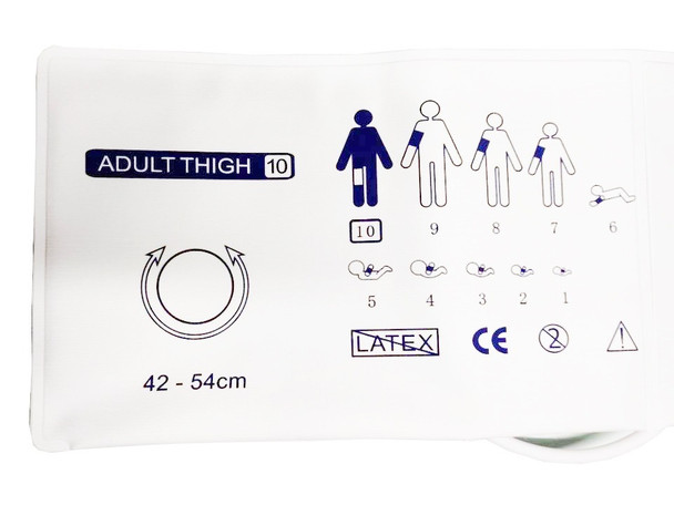 NIBP Disposable Cuff Blood Pressure Double Hose XLarge/Thigh Adult - Set of 10