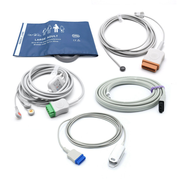 Datex Ohmeda Accessories Kit Bundle - Cuff, Hose, SpO2, ECG, Temperature