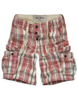 Mens CALI HOLI Cargo Military Slim Fit Check Plaid Shorts Red Size 30 C2990