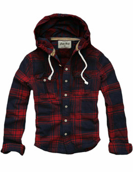 Mens CALI HOLI Muscle Fit Check Hoodie Shirt Flannel Shirt Red Navy 4XL(US L~XL)