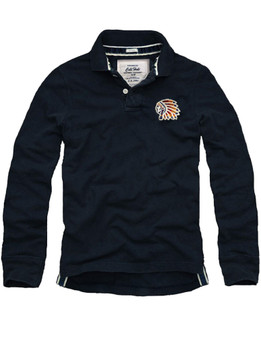 Mens CALI HOLI Muscle Fit Embroidered Polo Long Sleeve T-Shirt Navy 98604