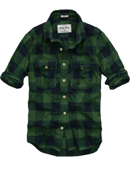 Mens CALI HOLI Muscle Fit Check Plaid Flannel Long Sleeve Shirt Green 98129