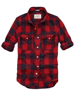 Mens CALI HOLI Muscle Fit Flannel Check Long Sleeve Shirt Red 98131