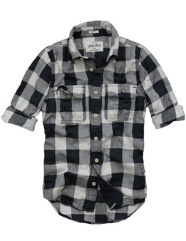 Mens CALI HOLI Muscle Fit Flannel Check Long Sleeve Shirt Navy White 98134