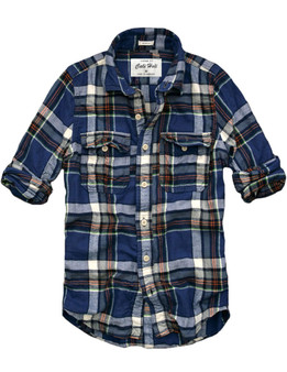 Mens CALI HOLI Muscle Fit Flannel Check Plaid Long Sleeve Shirt Blue 98138