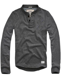 Mens CALI HOLI Muscle Fit Long Sleeve Henley Tee Dark Gray 98475