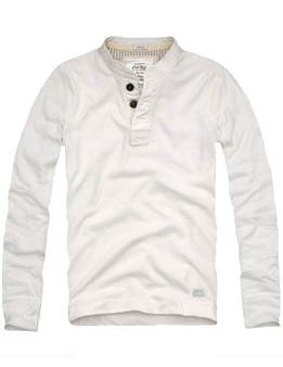 Mens CALI HOLI Muscle Fit Long Sleeve Henley Tee White 98471