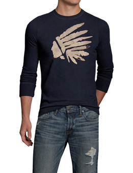 $48 Mens CALI HOLI Muscle Fit Long Sleeve T-shirt Navy 98432