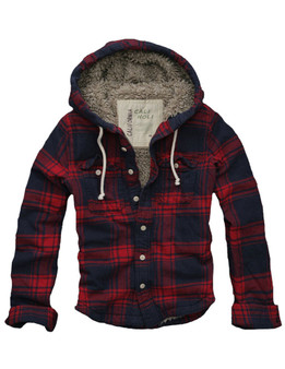 $128 Mens CALI HOLI Muscle Fit Faux Fur Flannel Check Hoodie Jacket Red Navy
