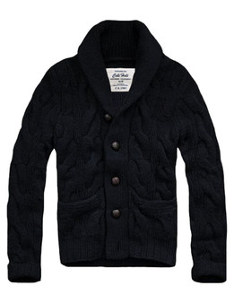 $158 Mens CALI HOLI Cable Knit Shawl Collar Cardigan Sweater Navy