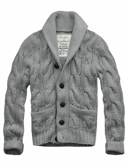 $158 Mens CALI HOLI Cable Knit Shawl Collar Cardigan Sweater Gray