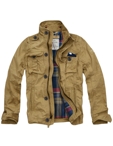 Mens CALI HOLI Flannel Lined Military Cargo Jacket Camel 155021