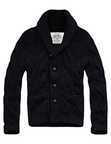 $158 Mens CALI HOLI Cable Knit Shawl Collar Cardigan Sweater Navy