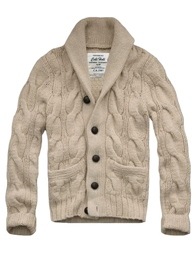 $158 Mens CALI HOLI Shawl Collar Cable Knit Cardigan Sweater Beige ...