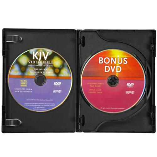 Inside the case, both Old and New Testament together on a single DVD disc and the bonus DVD disc  - KJV Bible on DVD narrated by Alexander Scourby, Deluxe Edition