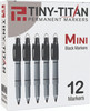 Mini Markers - Tiny-Titan - Permanent Black Marker With Detachable Key Chain Clip - Fine Point - 12 Pens Per Box