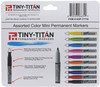 ASSORTED 10 COLOR PACK - Tiny-Titan - Permanent Assorted Colors Marker With Detachable Key Chain Clip - Fine Point - 12 Pens Per Pack