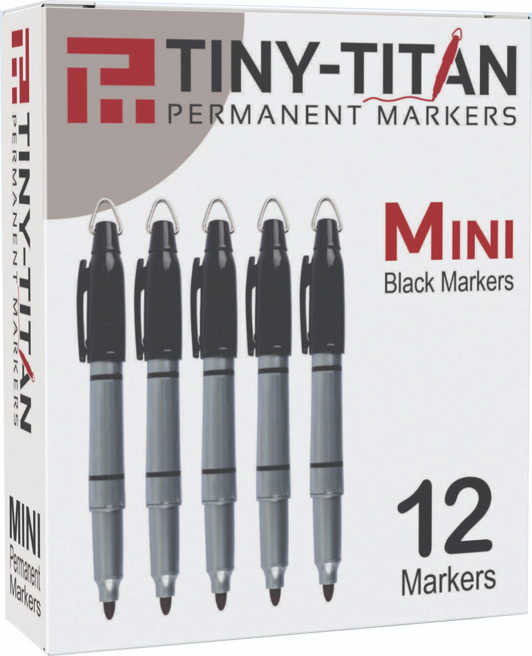 Mini Markers - Tiny-Titan - Permanent Black Marker With Detachable Key Chain Clip - Fine Point - 12 Pens Per Box