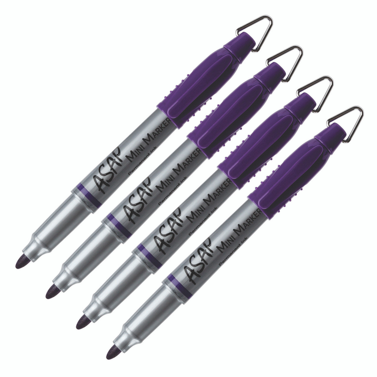 PURPLE - Mini Markers - Tiny-Titan - Permanent Purple Marker With Detachable Key Chain Clip - Fine Point - 4 Pen Pack