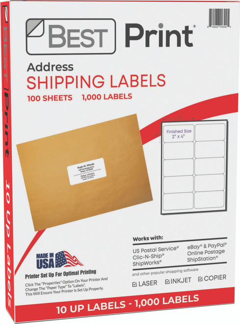 Best Print - 10 Up Labels - 4" x 2" - 10 Labels Per Sheet