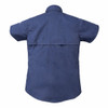 Back view of blue NICA short sleeve shooting shirt showing breathable mesh back design