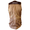 Tan mesh vest with brown leather accents, "Johnson" embroidered on the back.
