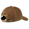 Brown Beretta waxed cotton cap, sandstone color, adjustable leather strap, Beretta logo on back.