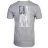 Gray short-sleeve t-shirt with distressed American flag graphic featuring guns and Browning logo.