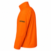 Orange Wildfowler soft shell jacket, side view, black logo on sleeve.