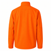 Back view of an orange soft shell jacket with a stand-up collar and adjustable cuffs.