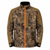 Wildfowler digital camo soft shell jacket with orange zipper and accents.