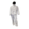 Wildfowler waterproof snow camo parka and pants set in solid white, viewed from the front.
