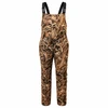 Wildfowler waterproof hunting bibs in Wildgrass camo pattern with adjustable black shoulder straps