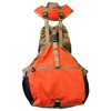 NICA Upland Strap Vest in blaze orange and tan, featuring adjustable straps, front pockets, and mesh side holders.
