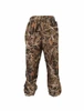 Wildfowler Wildgrass camo waterproof pants with elastic waistband, shown straight-on against a white background.