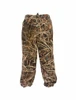 Wildfowler waterproof hunting pants in brown Wildgrass camo, featuring an elastic drawstring waist and relaxed fit, shown