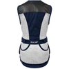 Navy and white mesh shooting vest, black leather accents, Nica logo, back view.