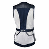 Navy Nica shooting vest with white mesh and black leather accents, back view.