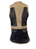 Khaki Nica Youth Ambi 2.0 shooting vest, back view. Tan fabric with black mesh panels, adjustable waist, and pockets.