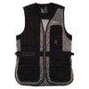 Browning women's shooting vest in black with gray mesh, featuring a full-length quilted shooting patch and large shell
