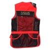 Rear view of a red and black Caesar Guerini mesh shooting vest with embroidered logos.