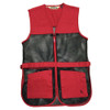 Red and black mesh shooting vest with two front pockets and a front zipper.