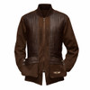 Brown shooting jacket with leather accents, ribbed panels, and multiple pockets.