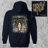 Navy hoodie with rifle, deer skull, and American flag graphic on back.