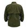 Olive green Nica Design9 Cool Weather Jacket, back view. Lightweight, water-resistant, with bi-swing back and mesh vent.