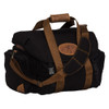 Black Browning canvas range bag with brown leather trim and strap.