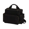 Black Browning shooting bag with gold stitching, multiple exterior pockets, and shoulder strap