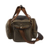 Olive canvas Browning Laredo shooting bag with brown leather accents and shoulder strap