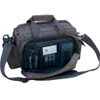 Brown plaid Wild Hare tournament bag, open with interior organizer pockets and items.