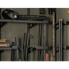 Interior of a gun safe with rifles and accessories on shelves.
